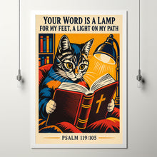 Your Word Is a Lamp for My Feet - Psalm 119 105 - Reading Cat Christian Poster