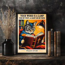 Your Word Is a Lamp for My Feet - Psalm 119 105 - Reading Cat Christian Poster