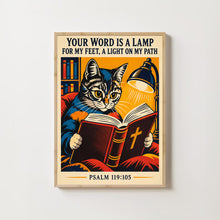 Your Word Is a Lamp for My Feet - Psalm 119 105 - Reading Cat Christian Poster
